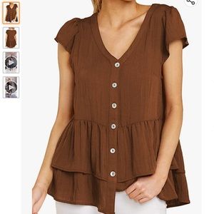 Cotton Gauze Peplum Ruffle V-Neck Top S